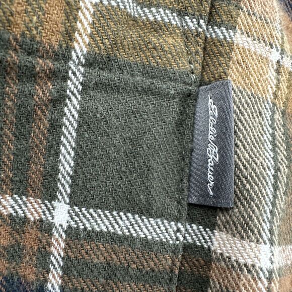 Eddie Bauer Shirt Mens Large Flannel Brown Blue Plaid Cotton Button Up Outdoor - Picture 5 of 9